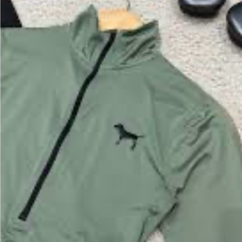 Vintage Victoria Secret PINK with Dog Logo Half Zip Green Pullover Large